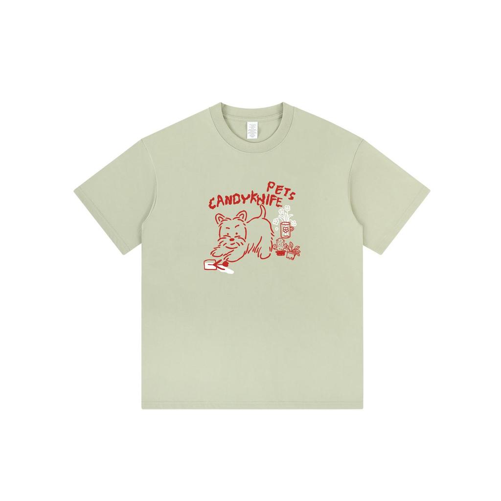 2024 Summer Women's Slimming Puppy Print Short Sleeve T-Shirt with Niche Drop Shoulder & Small Neckline Design