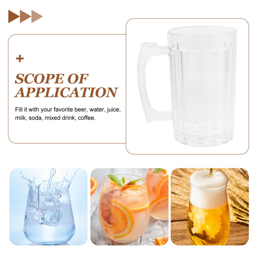 Beer Mug Large Capacity Acrylic Beer Drinking Cup 390Ml Handle Household Bar Water Cup for Home Restaurant Party