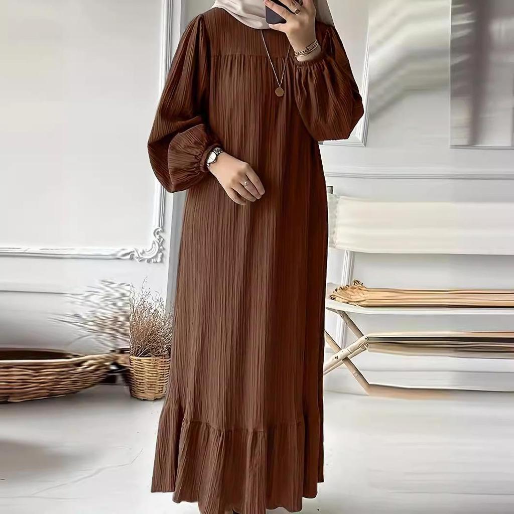 2024 Women's Long-Sleeve Vintage Ruffle Hem Dress - Spring/Autumn Fashion