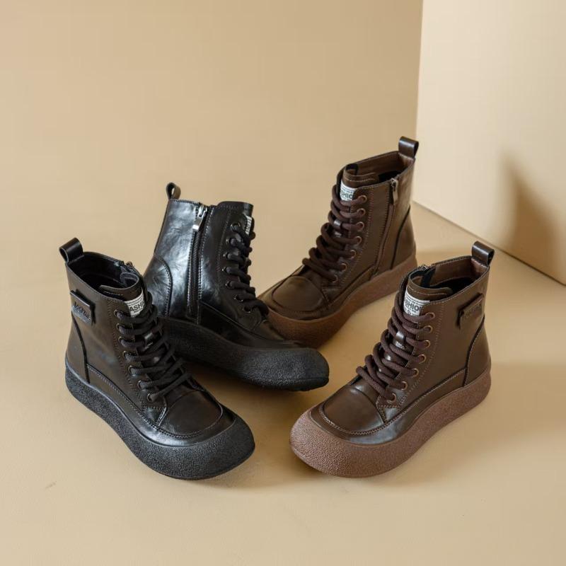 Women's Shoes, Retro Shoes, Thick-soled, Height-increasing, Round-toed Ankle Boots, Casual and Versatile Women's Boots