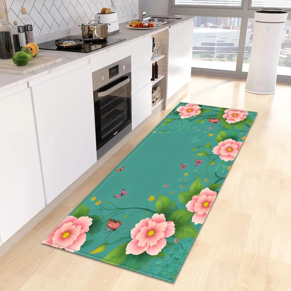 Blumenmuster Teppich Flur Bad Eingangstür Rutschfeste Fußmatte Zuhause Wohnzimmer Kinderzimmer Balkon Bodendekoration Teppich