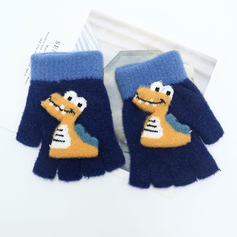 Children's Winter Wool Flip-Top Gloves - Warm, Cartoon Design for Elementary Boys & Girls