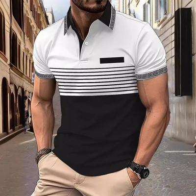 Letnia męska koszulka polo z krótkim rękawem i kołnierzykiem z nadrukiem i zapięciem na guziki