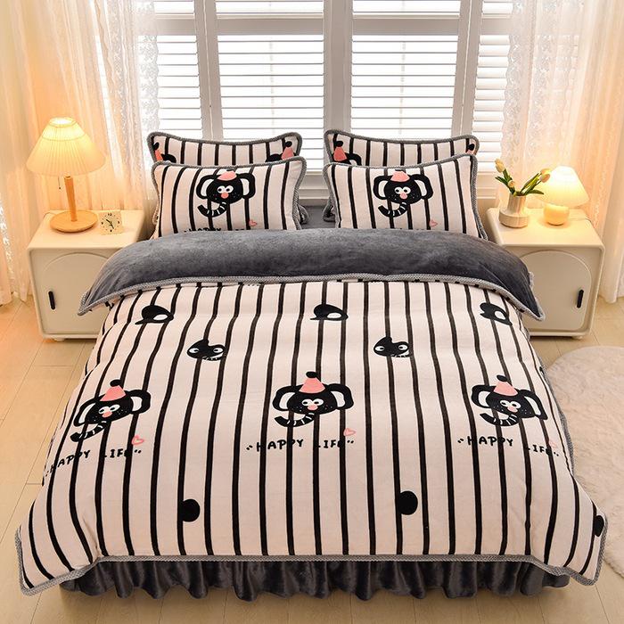 2025 Milch-Samt-Flanell 4-teiliges Set: Bettbezug aus Korallenfleece Klasse A