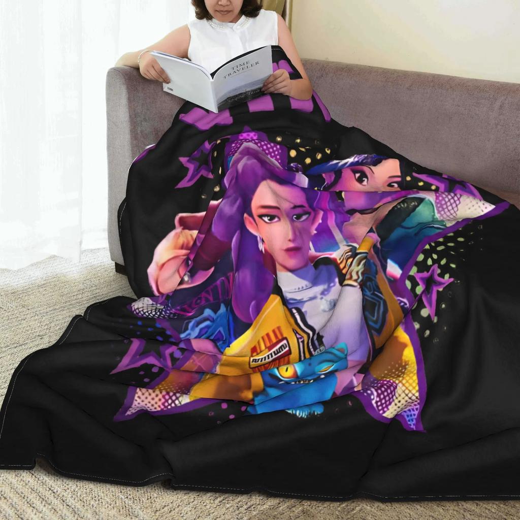 Kpop Demon Hunter Huntrix Girls Warm Soft Blanket Travel Plush Throw Blanket Novelty Couch Bed Flannel Bedspread Sofa Bed Cover