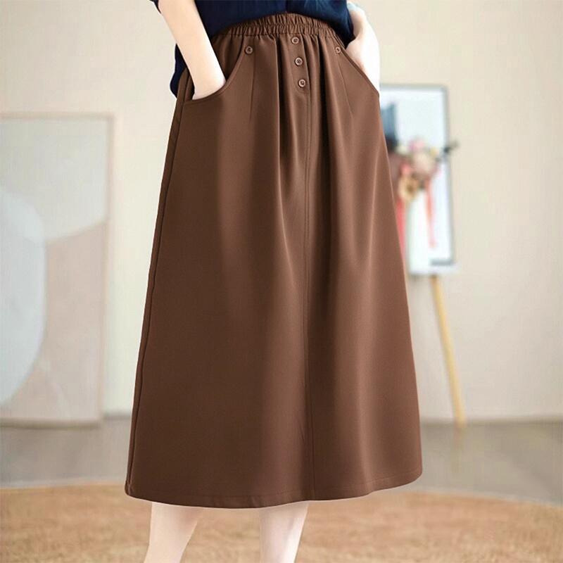 

ZANZEA Жіночі повсякденні спідниці міді з еластичною талією вільного крою 5XL коричневий