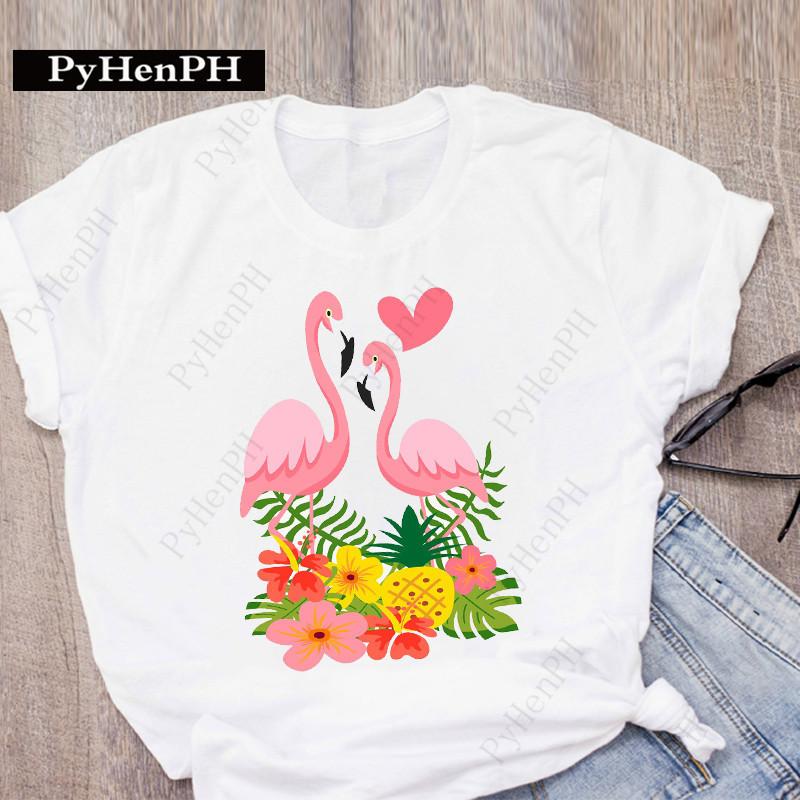 Ins New Fashion Flamingo T-shirt Short-sleeved Female Student Innerwear T-shirt On The Street Women Clothing