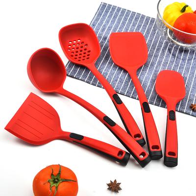 Conjunto de utensílios de cozinha vermelhos, 5 peças, antiaderente, colher, espátula, alça suspensa, utensílios de cozinha, conjunto de panelas de silicone