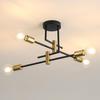 DELIPOP Sputnik Light Fixture, 4 Light Black and Gold Modern Sputnik Chandelier Ceiling Light, E26 Industrial Metal Semi Flush Mount Ceiling Light