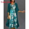 Elegant Polyester Chiffon Twopiece Dress With 3d Print For Spring Fashion