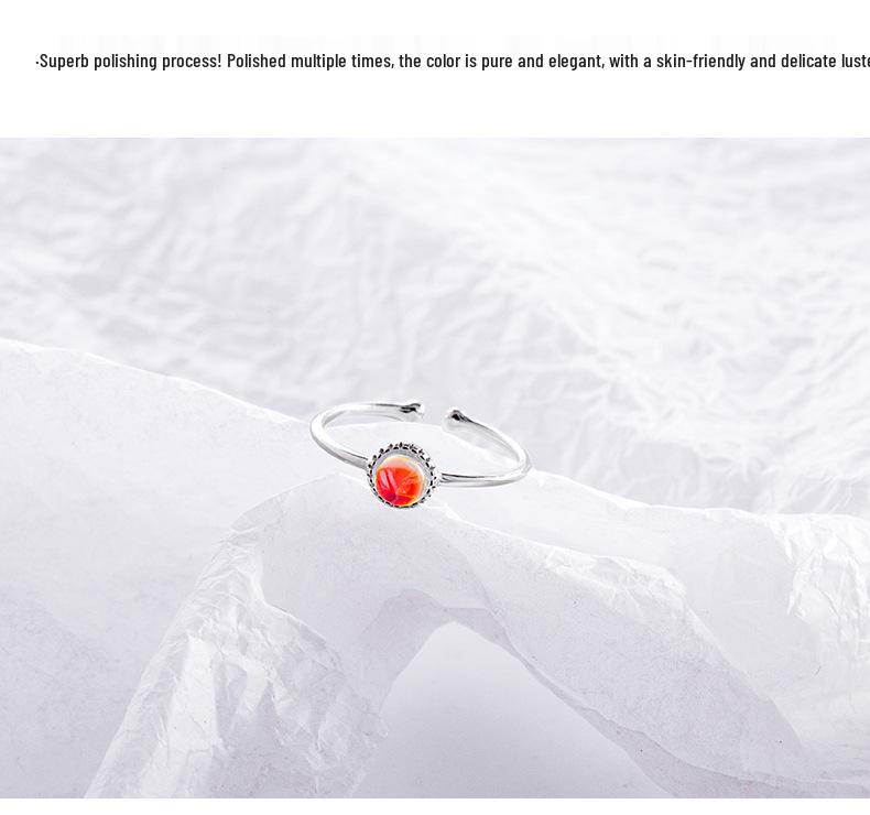 Banyan Tree S925 Silver Adjustable Moonstone Ring for Women – Colorful, Minimalist Design with Thin Round Beads