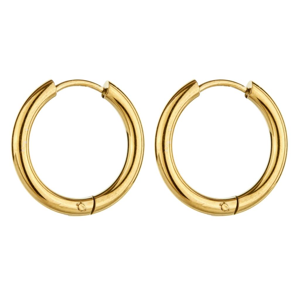 Korean Polished Stainless Steel Geometric Hoop Earrings for Women