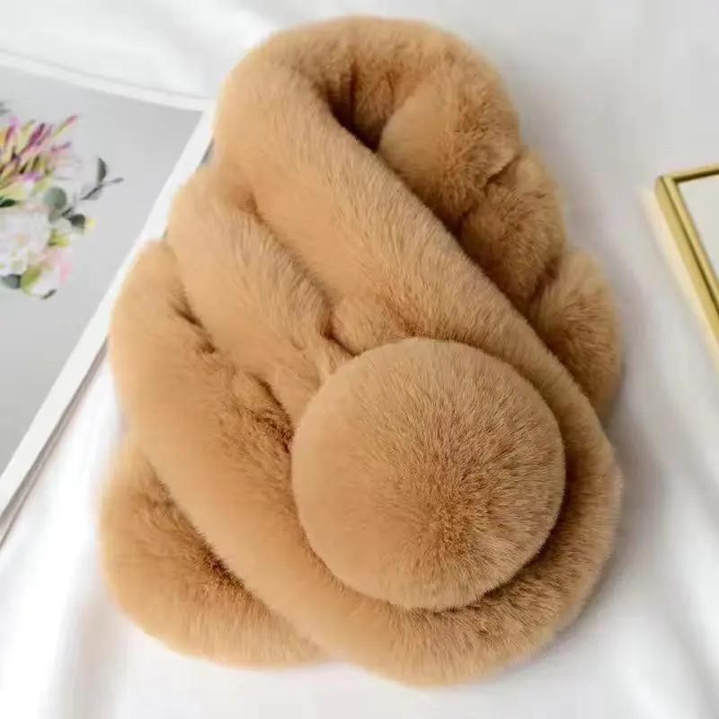 Kvinners pelsskjerf Vinter Ekte pelsskjerf Fake Collar Varmhals Pompoms