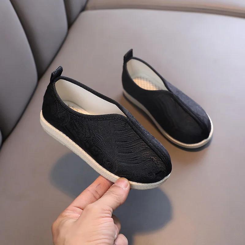 

Для малышей и мальчиков, вышитые вручную в китайском стиле, детская обувь ханьфу, обувь для выступлений в пекинской опере, детская тканевая обувь в этническом стиле 25 чёрный