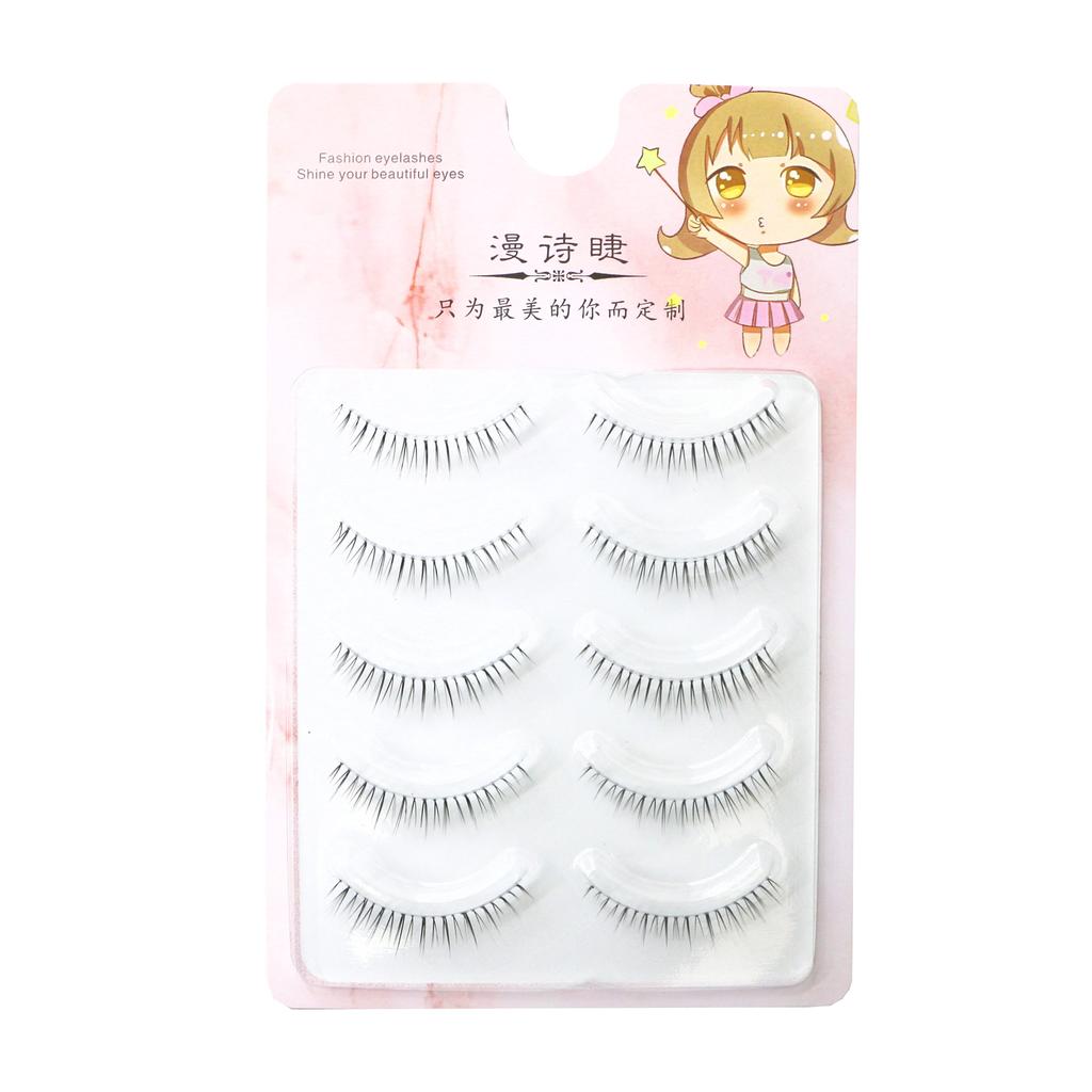 One-Piece Pointy False Eyelashes with Transparent Stem Natural Korean Style for Stage Performance