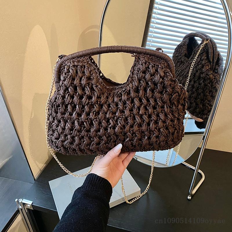Weave Straw Shoulder Bags for Women 2026 Summer Chain Woven Crossbody Beach Bag Females Beach Bags Handbags for Beach Vacations