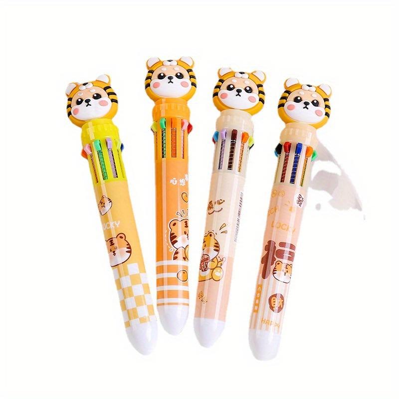 10pcs 0.5mm Cute Little Tiger Ten-color Ballpoint Pen Hand Account Marker Pen 10 Color Cartoon Head Press Ballpoint Pen Graffiti Pen