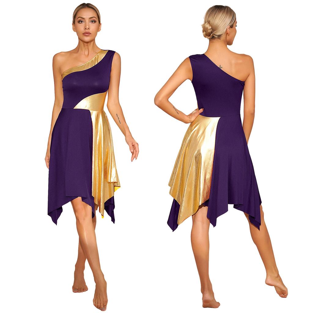 Color Block Flowy Skirt Women's Praise Dance Dress Tunic - Gold Color  Block, Sleeveless With Flowy Irregular Skirt - Worship & Lyrical Dance  Women's Worship Dance Tunic
