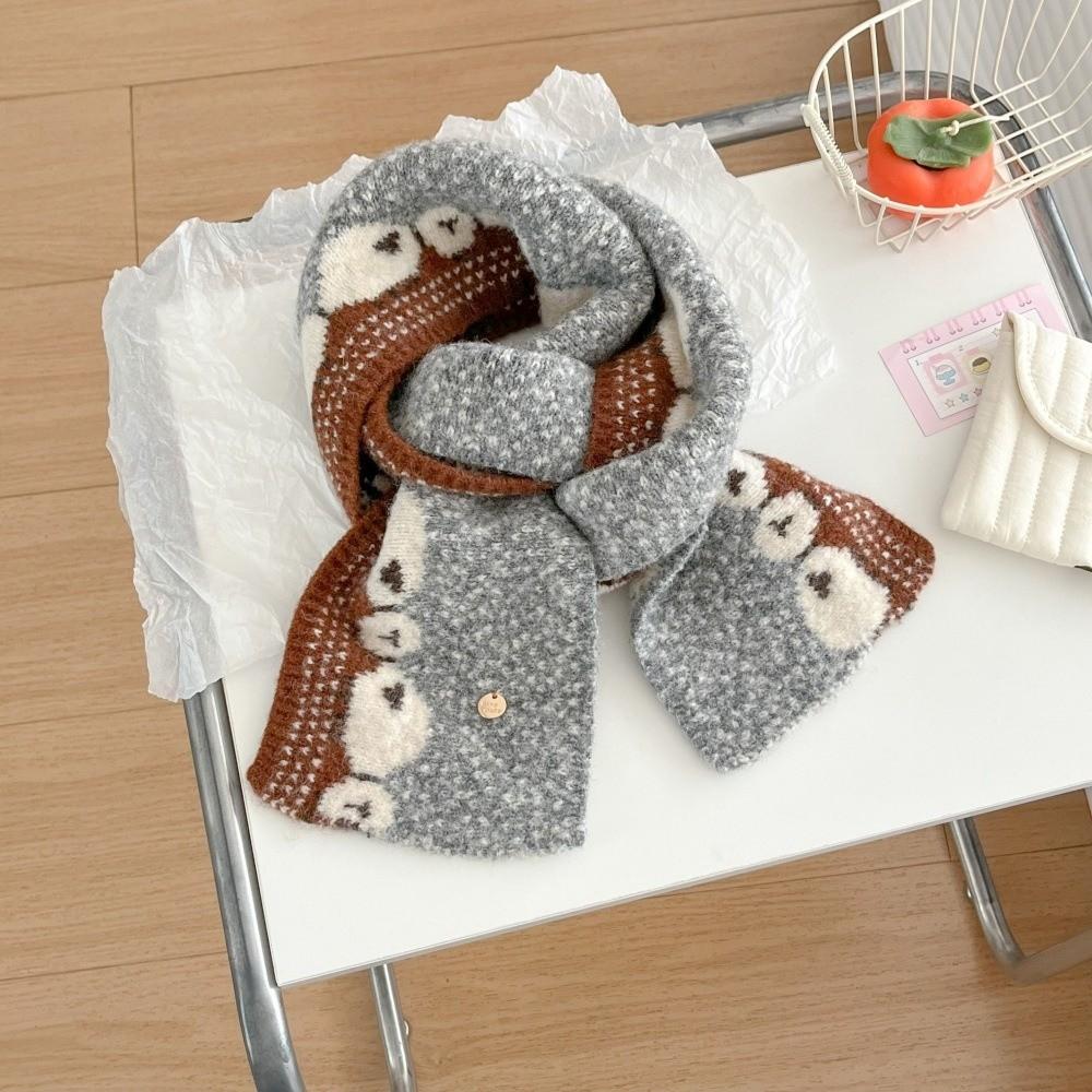 Soft Knitted Scarf Cute Sheep Printed Neck Warmer Fashion Warm Shawl for Women