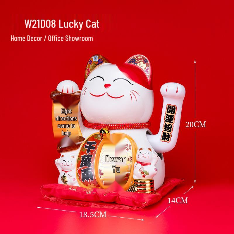 Electric Shaking Hand Ceramic Lucky Cat Ornament for Storefront or Desk