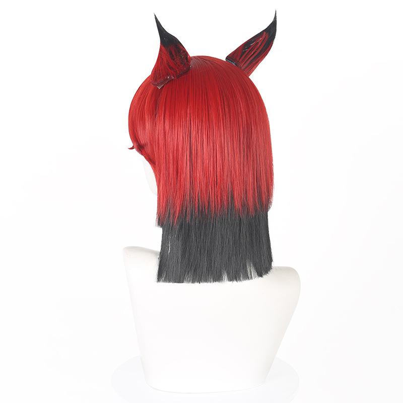 Peruca de Cosplay Alastor O Demônio do Rádio Personagem de Hazbin Hotel Cabelo Vermelho-Cinzento Preciso com Antena de Orelha