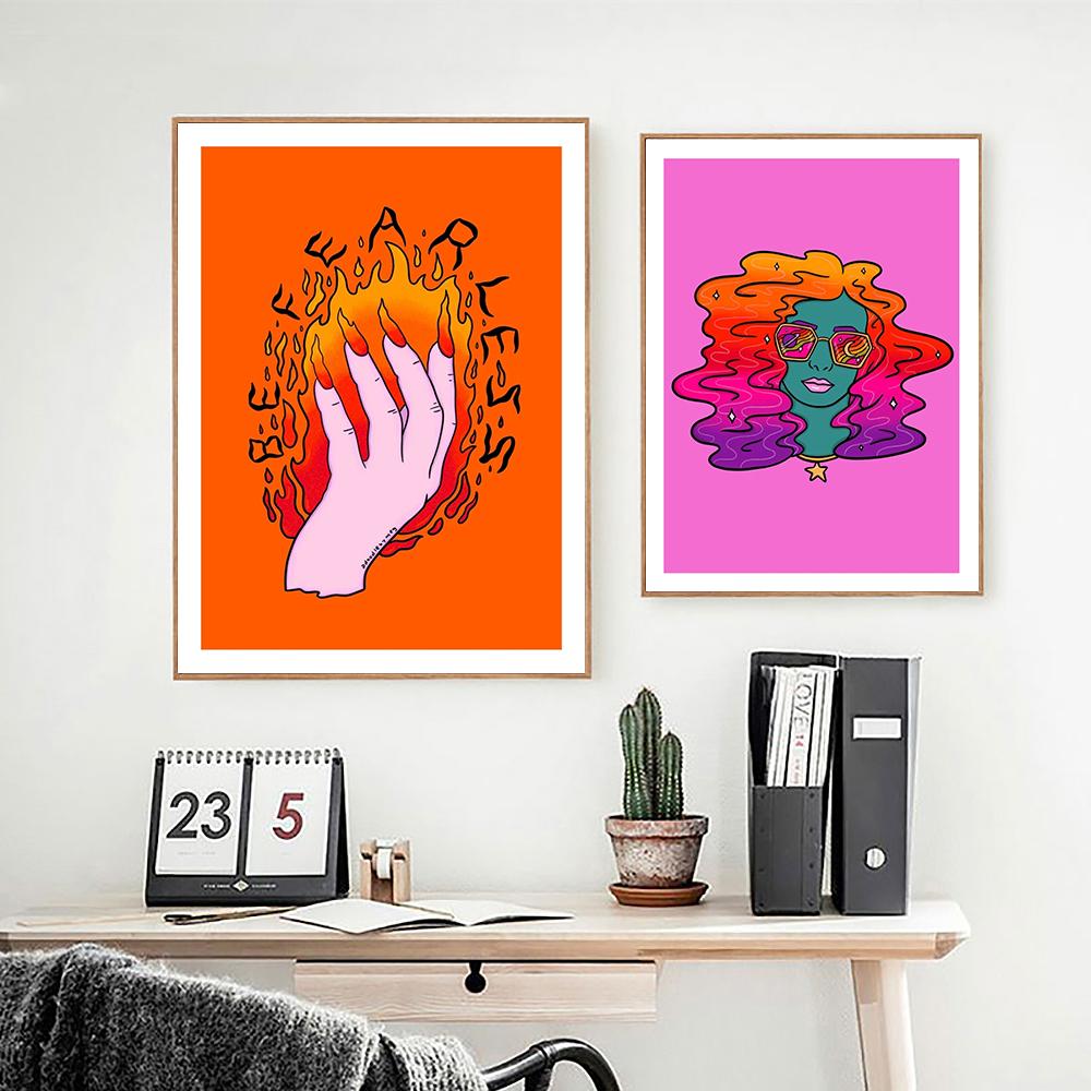 Przytulny abstrakcyjny plakat ścienny sztuka drukuj przyszłość wszechświat marzycielka dziewczyna kaktus różowy pomysł podróż pocztówki płótno malarstwo wystrój domu