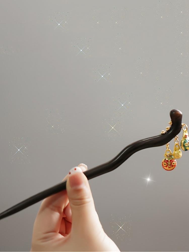 

Swallowing Gold Beast Pendant Hair Ornament Auspicious Retro Wooden Hairpin Ancient Style Modern Coiled Hair Multi functional He