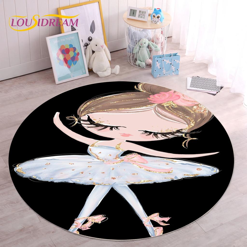 Cute Ballet Girl Ballerina Fairy Unicorn Cartoon Round Area Carpet Rug for Living Room Bedroom Kids Decor,Pet Area Rug Non-slip