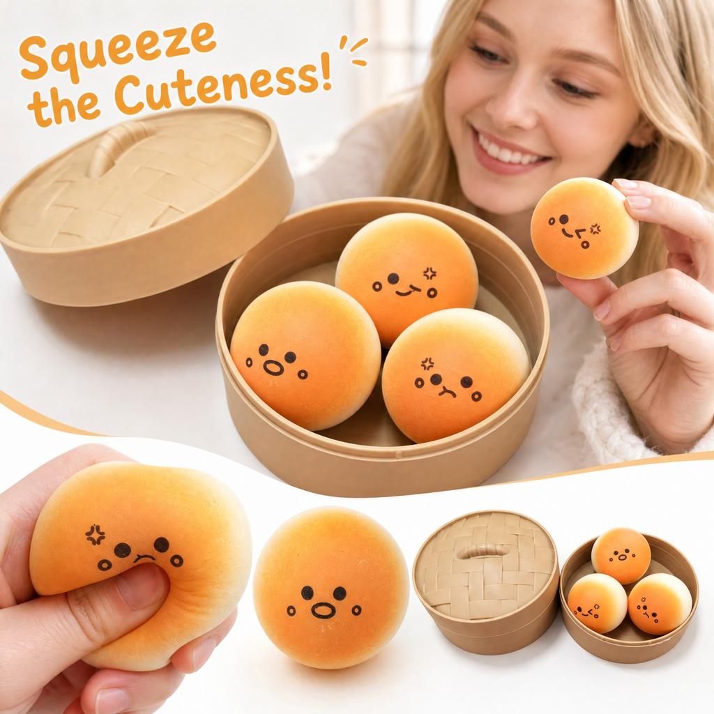 Steamed Bun Stress Toy 3 Pack - Toy for Kids and Adults, Soft Stress Balls for Desk and
