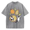 T-shirt Unisex Stampa Gatto Cartone Animato Durian Annidato Cotone Usurata Oversize Girocollo Top Trendy