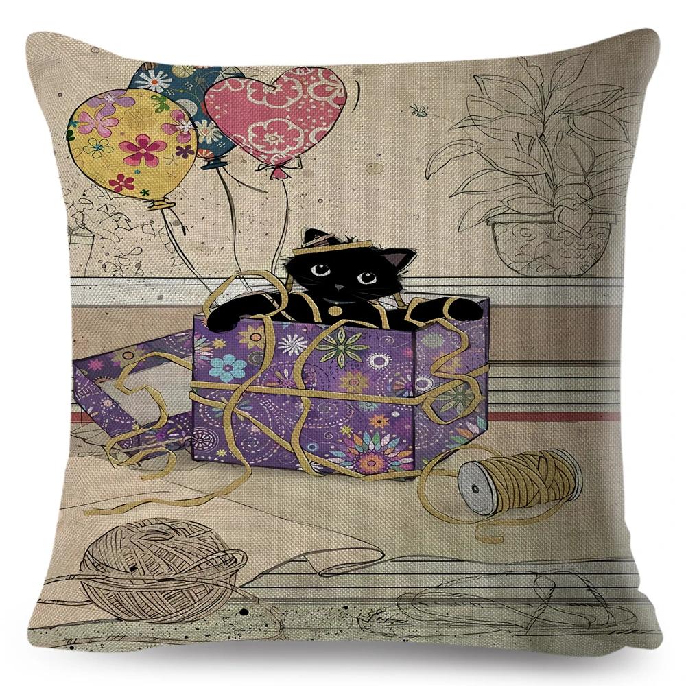 Cute Elegant Black Cat Cushion Cover Double Print Decor Cartoon Animal Pillow Case for Sofa Home Car Linen Throw Pillowcase