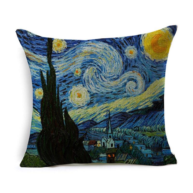 Luxurious Van Gogh Starry Night Square Cushion Covers With Premium Cotton Linen