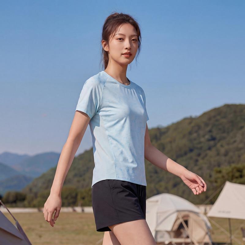 Ice Silk T-shirt for Women, Summer Quick Drying Sports Fitness Short Sleeved Round Neck T-shirt, Ice Silk Women's Top