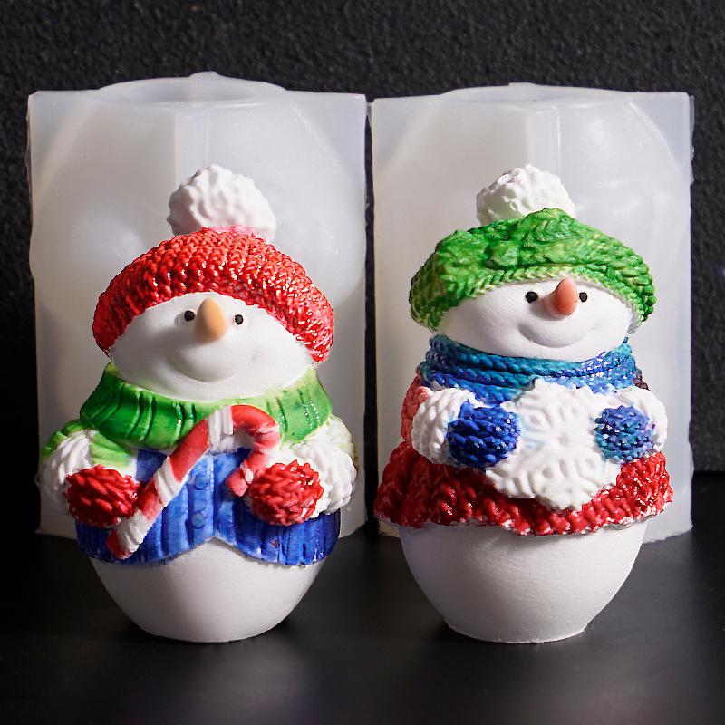 Christmas Snowman Candle Mold with Snowflake Candy Sweater Design Irregular Silicone Plaster Decorative Ornament New Mould