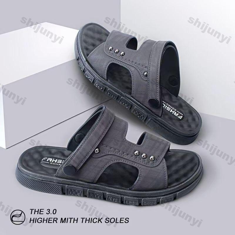Fashion Men's Slip on Slippers 2025 Summer New Non Slip Soft Sole Casual Flat Shoes Fashion Breathable Comfortable Outdoor Beach Sandals