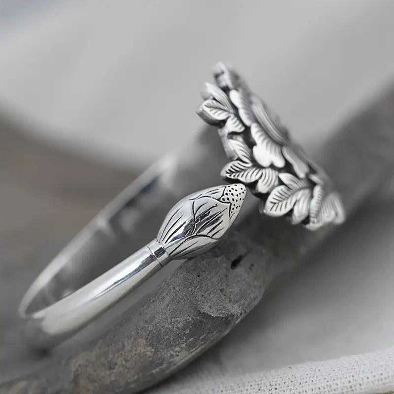 Vintage Flower Opening Rings for Women Anti Silver Color Aesthetic Floral Adjustable Rings Gift Daily Party Retro Jewelry