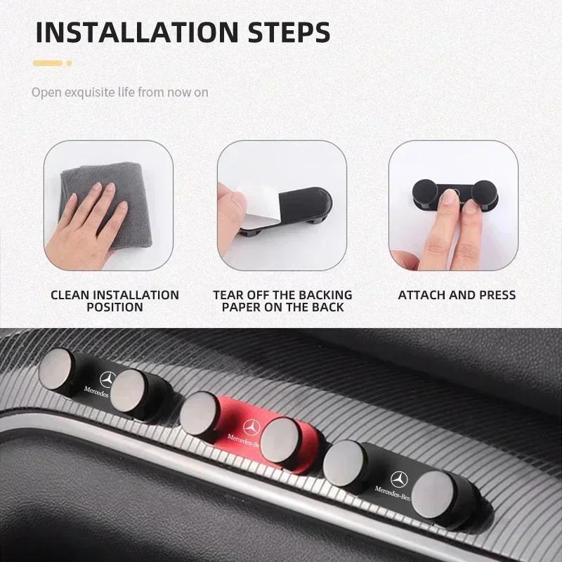 ZPU1  Car Sticky Hook USB Cable Double-Hook Organizer For Mercedes Benz W204 W205 W211 203 212 S E GLE GLS CLA GLC AMG EQE Accessories