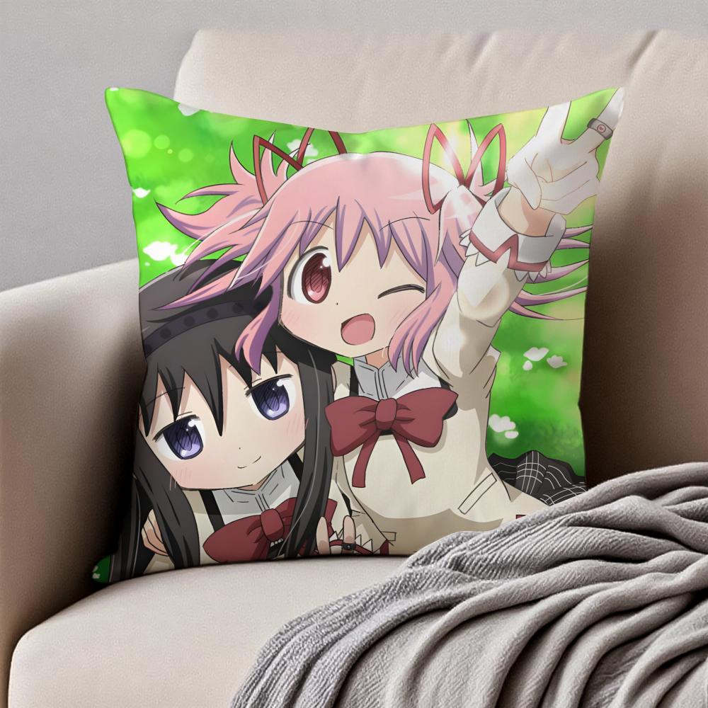 Anime DarkFantasy PPuella Magi Madoka Magica Cushion Cover Pillowcase Antidustmite Invisible Zipper Short Plush Sofa Cushion
