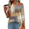 Women’s Fashion Loose Fit Three Quarter Sleeve Top with Button and Geometric Print for Casual or Daily Wear