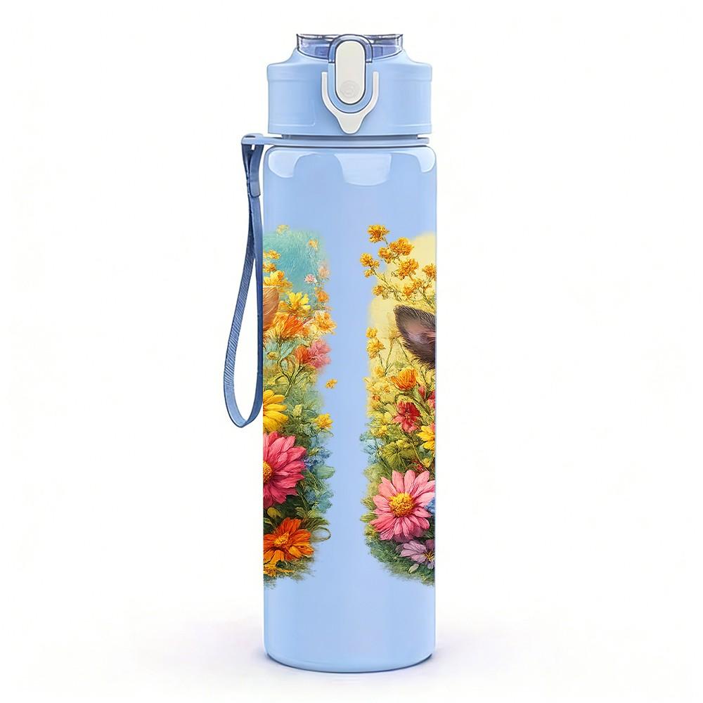 1PC Two Colorful Bird Art Print 750ml Color Plastic Sports Water Bottle Leakproof Flip Straw Lid Suitable for Sports Office Home Use