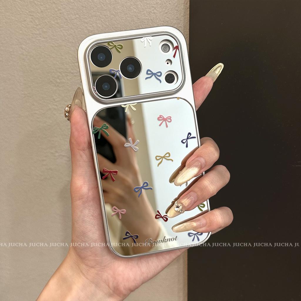 New Apple 17promax Mobile Phone Case Girl Mirror Iphone16 Anti-drop 15 Dirt-resistant Color Bow Cover