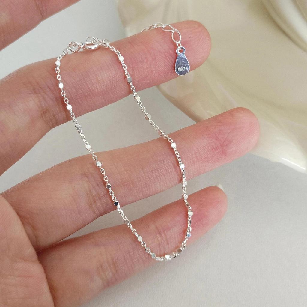 S925 Sterling Silver Glittering Square Chain Bracelet for Women - Korean Simple Design, Versatile & Stylish