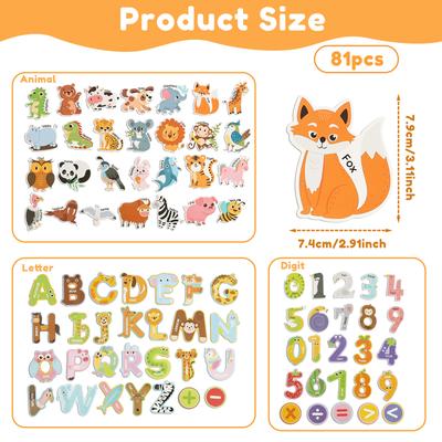 81Pcs Fridge Magnets for Toddlers Cute Animal Alphabet Refrigerator Magnets Educational Learning Toys for Kids Boys Girls