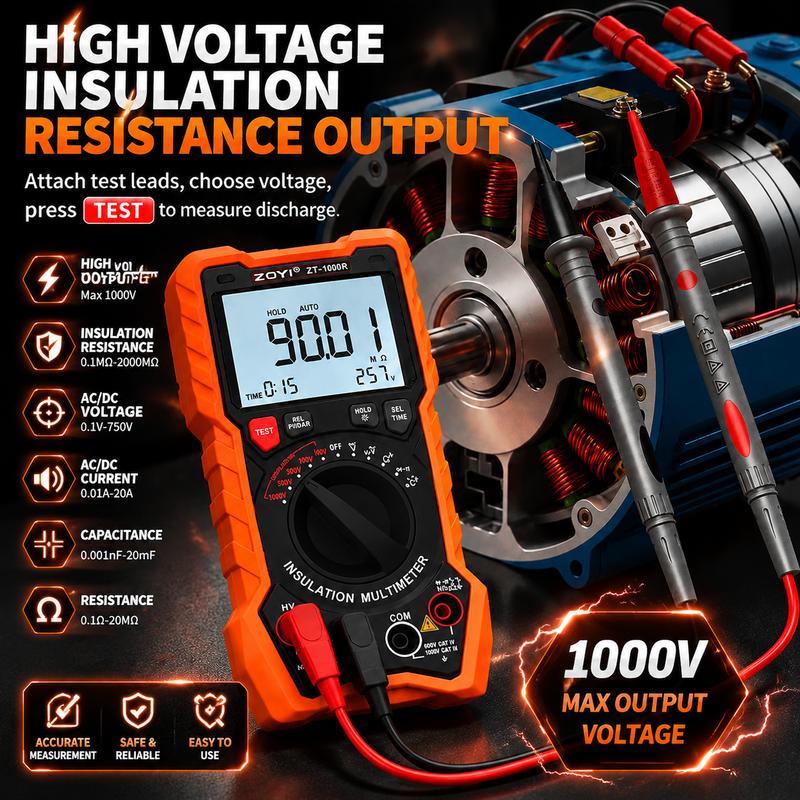 ZOYI High Precision Megohmmeter Multimeter 2-in-1 1000R Insulation Tester Electrician 1000V for New Energy Electrical
