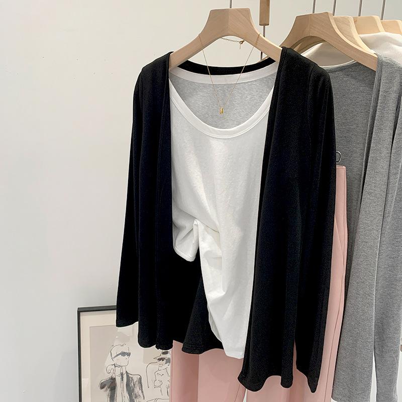 Gentle wind gray knitted cardigan women's season loose casual sunscreen bottoming shirt jacket long-sleeved top