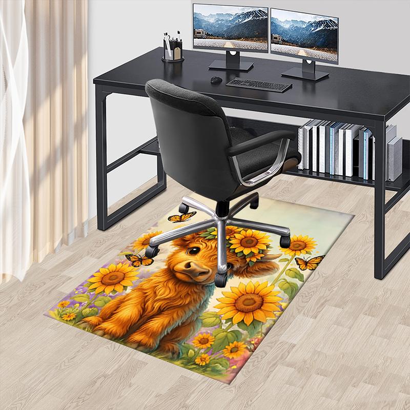 Sunflower Cow Chair Mat Office Carpet, Oversized Rug for Home Decor, Sofa Mat, Desk Pad Gift, Suitable for Bedroom, Living Room, Various Rooms