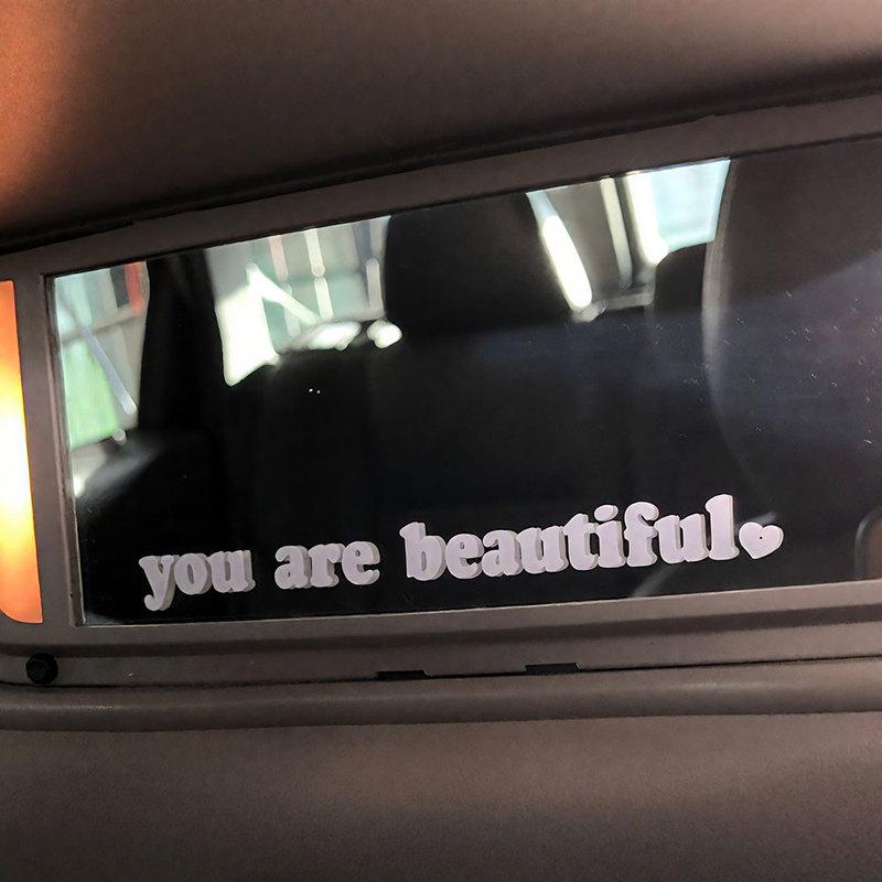 1pc Car Makeup Mirror you are beautiful Styling Interior Sticker Rear View Mirror Creative Decoration Decal Auto Accessories