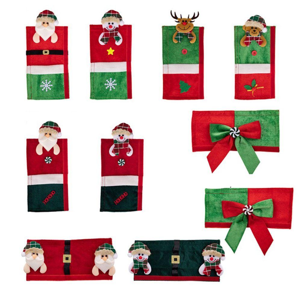 Christmas Theme Christmas Fridge Handle Covers Santa Snowman Reindeer Anti-Static Refrigerator Door Handle Protector Detachable