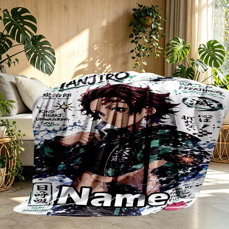 Custom Name Personalized Demon Slayer Print Blanket, Home Decor, Bedroom, Sofa, Camping, Couch, Gifts for Birthday ChristmasEnthusiasts