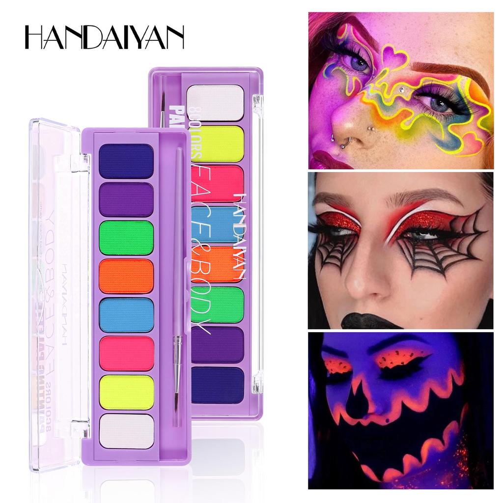 HANDAIYAN Fluorescent 8-Color Quick-Dry Face & Body Paint Palette for Halloween